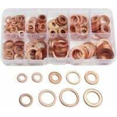 Bunthaus Pa Rondelle Flat En Cuivre Ring Métriques Coffret De Rondelle Joint Assortiment 9 Tailles M5-m14 Avec Boîte Joint De Bouchon De Puisard Huile Outil Accessoires 200pcs