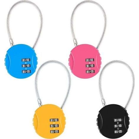Pair 4 Pcs Cadenas Code,cadenas Code À 3 Chiffres (4 Couleur),cadenas Valise Avion,cadenas Câble À Code Pour Vélo, Sac De Voyage,casier Ou Sac À Dos