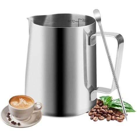 Bunthaus Pot À Lait, 350ml Mousseur À Lait, Pichet Lait Inox Avec Échelle, Aiguille Pour Latte Art Incluse, Adapté Aux Baristas Pour La Préparation De Cappuccino, Espresso Et Latte (argent)