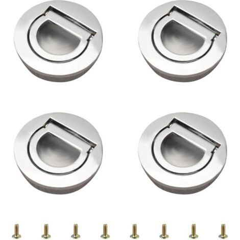 Bunthaus Lot De 4 (argent Vif) Poignées Rondes Avec Anneau De Traction Intégré, Poignées Cachées Tatami Invisibles, Quincaillerie De Meuble Avec Vis Pour Armoire, Tiroir