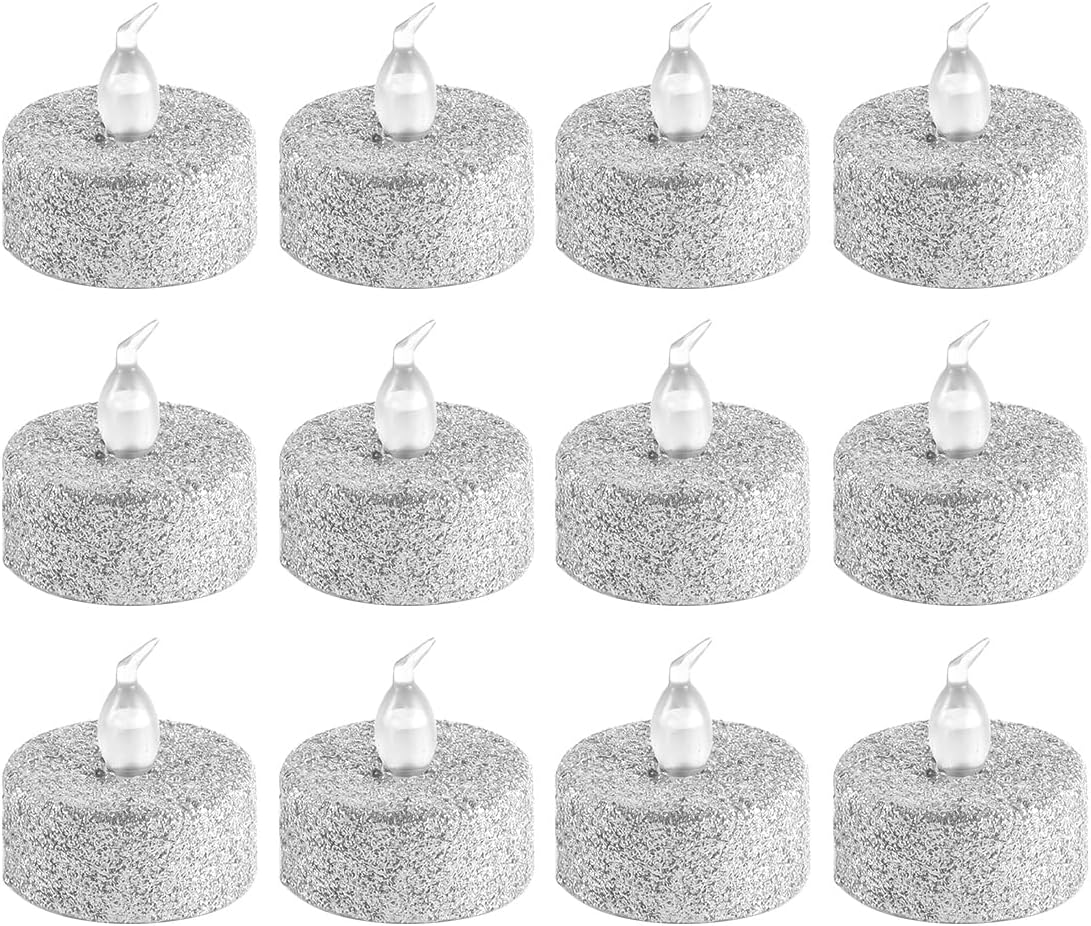 Ccykxa 12 Flammenlose Glitzer-teelichter, Batteriebetriebene, Funkelnde Elektronische Kerzen Für Weihnachten, Hochzeiten, Partys Und Als Dekoration Für Zuhause, Silber