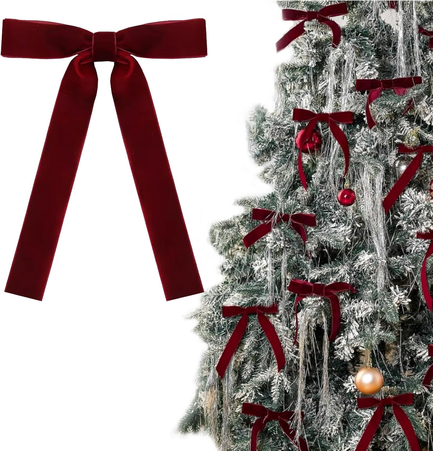 Ccykxa Set Mit 12 Burgunderroten Samtschleifen Für Den Weihnachtsbaumschmuck, Weihnachtsschleifen Mit Gedrehten Bändern, Vintage-baumschleifen, Klassische Dekoschleifen