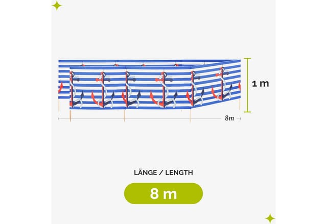 Garronda Strand Windschutz Sichtschutz 8m Lang Plus Gummihammer Gaex001 (streifen/anker, 8 M)