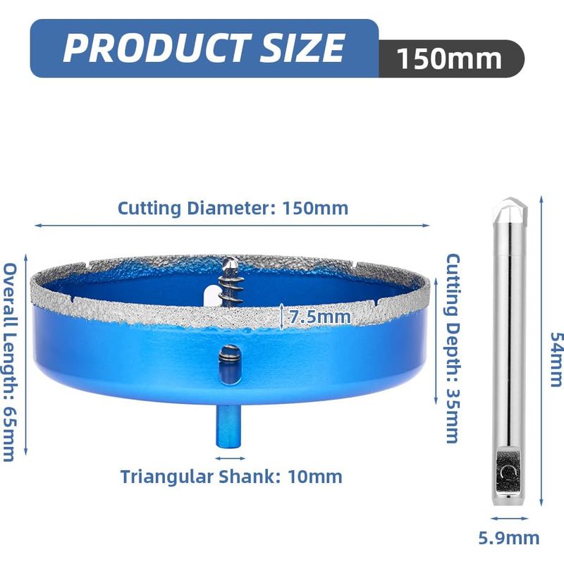 Flintronic 150-mm-diamant-lochsäge Mit Zentrierbohrer, Diamant-kernbohrer, Diamant-lochsägen Zum Schneiden Von Glas, Fliesen, Keramik, Marmor Und Kalkstein