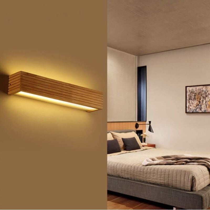 Led-wandleuchte Für Den Innenbereich, Wandleuchte Aus Holz Mit Warmem Licht Für Schlafzimmer, Wohnzimmer, Büro, Flur (35 Cm, Neu)