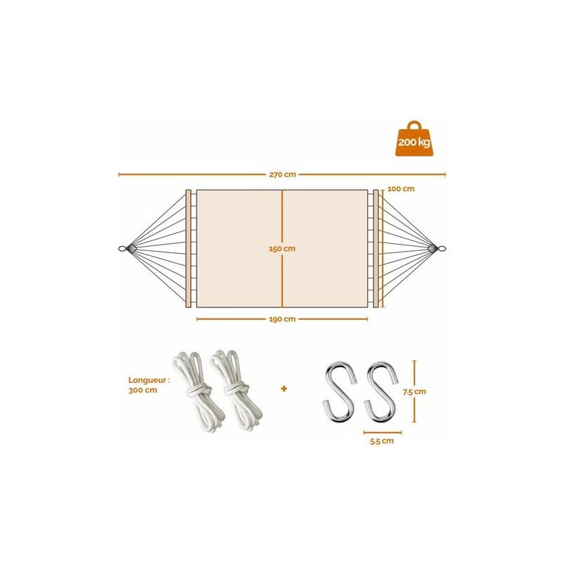 Bezug Für 2-personen-hängematte (150 X 270 Cm) – Ersatzstoff Mit Befestigungssystem, Beige