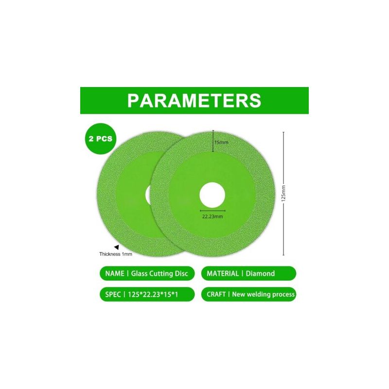 2 Stück Glastrennscheiben, 125 Mm Diamant-fliesentrennscheibe, Ø 22,23 Mm Fliesentrennscheibe Für Flaschen, Porzellan, Jade, Granit, Glas (grün)