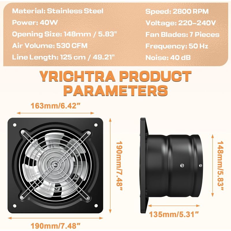 150-mm-warmluft-abluftventilator, 525 M³/h – Leistungsstark, Leise Und Effizient. Mit Rückschlagventil. Feuchtigkeitsregulierung Und Kühlung. Ideal Für Küche, Bad Und Schlafzimmer. Schwarz.