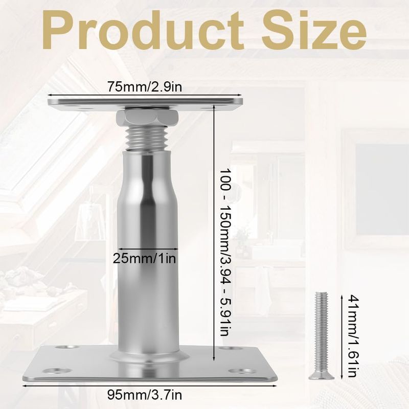 100-150 Mm Verzinkte Pfostenhalterungen, Set Mit 4 Höhenverstellbaren Pfostenhalterungen Inklusive 16 Schrauben, Aoote Verstellbare Quadratische Pfostenbasis Für Zaun, Vordach, Pergola (silber)