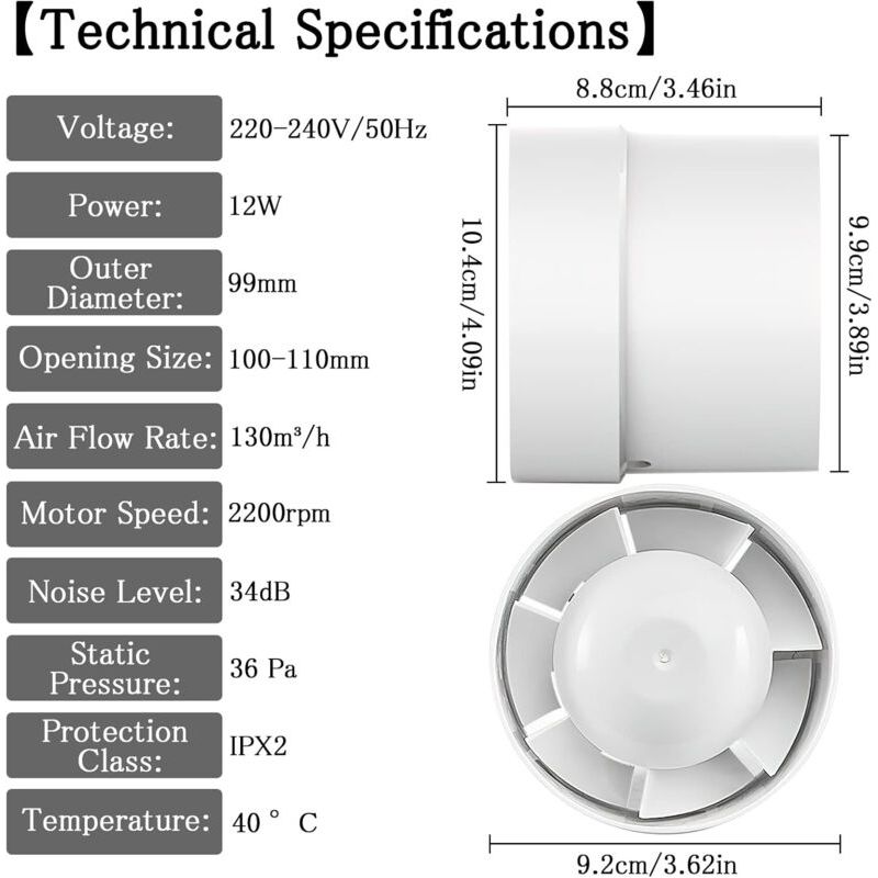 Energieeffizienter 100-mm-axiallüfter (12 W/130 M³) Zur Montage In Abluftkanälen: Für Bad, Küche, Keller
