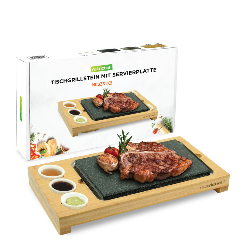 Nutrichef Heißer Stein Grillset Granit, Bambus & Keramik (stk2)