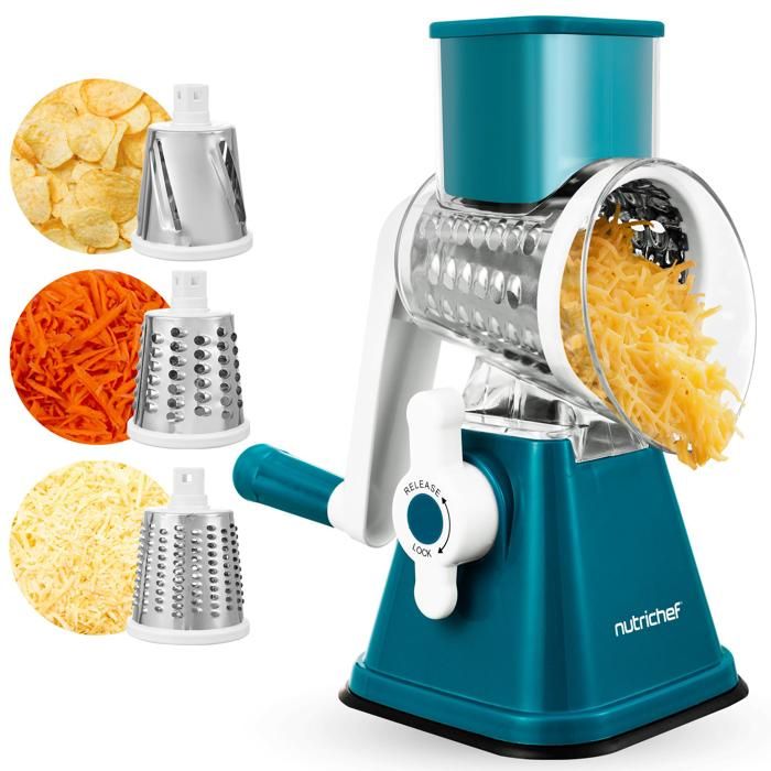 Nutrichef 3-in-1 Trommelreibe Mit Handkurbel, Saugfuß, Grün