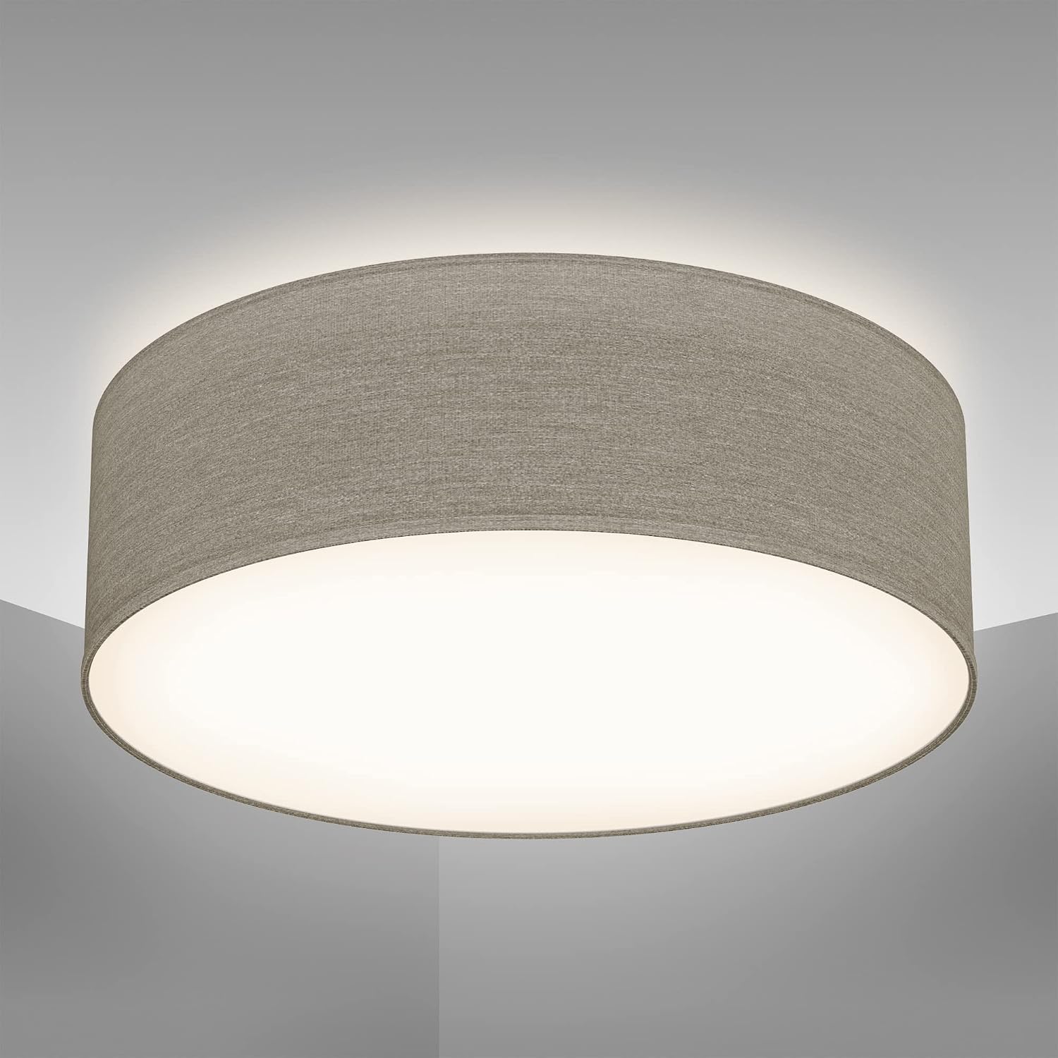 Deckenleuchte Aus Taupefarbenem Stoff, Modernes Und Dezentes Design, Bürobeleuchtung, Runder Durchmesser 30 Cm, E27-fassung, Leuchtmittel Nicht Enthalten