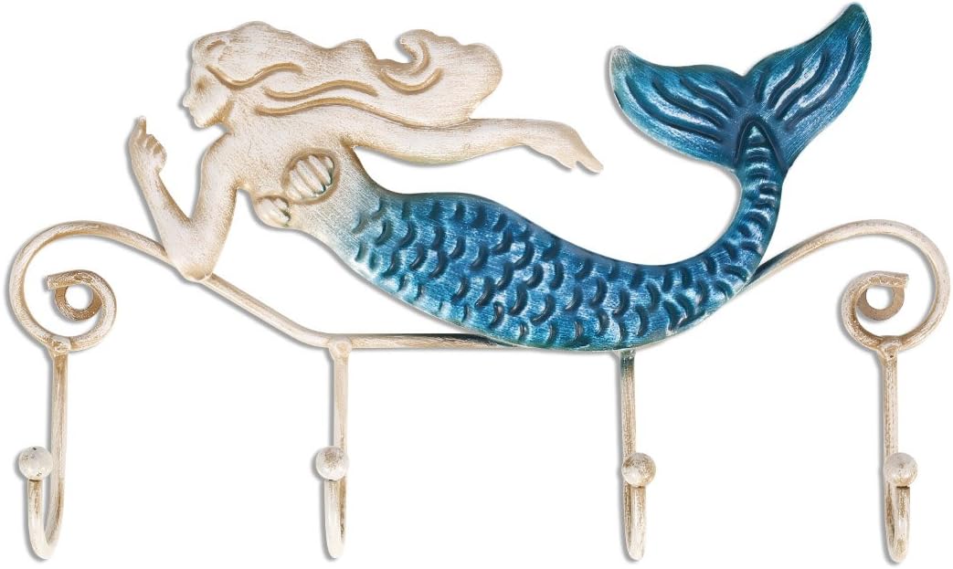 Wandhaken „meerjungfrau“ Aus Eisen, Wandhaken Mit 4 Haken Für Mäntel, Handtücher, Taschen, Wandaufhängung Für Kleidung, Inklusive Schrauben