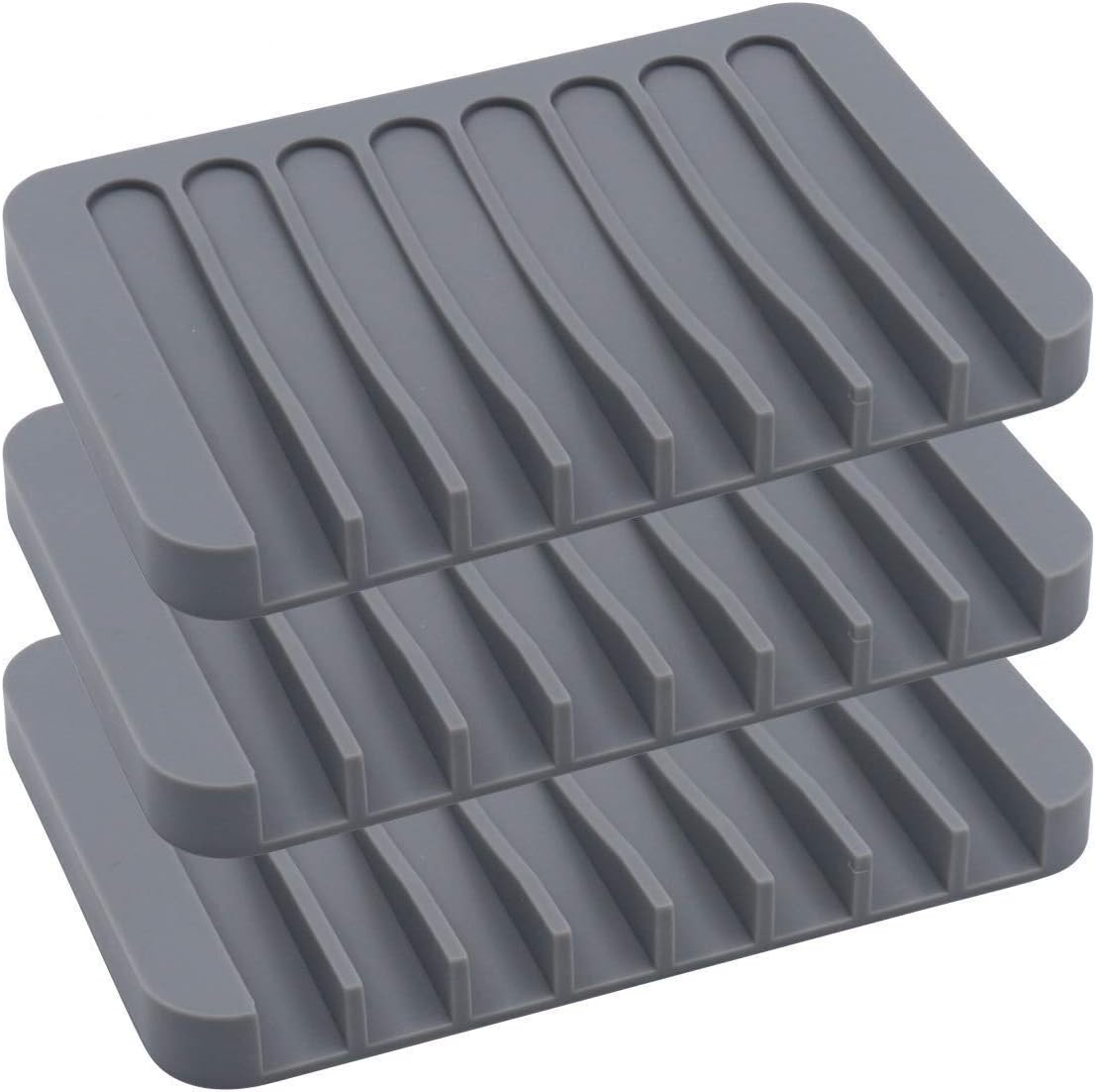 3er-set Silikon-seifenschalen Mit Automatischem Wasserablauf, Seifenbox Für Bad, Küche Oder Reisen, Grau