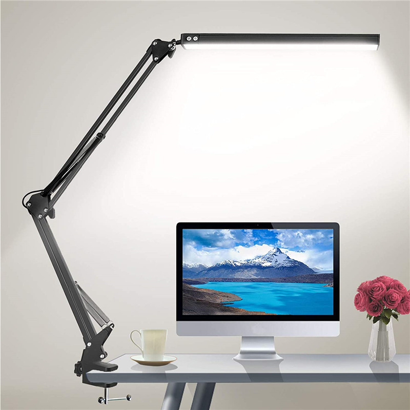 Led-klemmleuchte, 12 W, Leselampe Im Architektenstil, 3 Farben Und 10 Dimmstufen, Usb-tischleuchte Mit Augenschutz, Faltbare Kindernachttischlampe, Schwarz