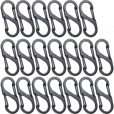 50 Mini-s-förmige Karabiner, Aluminiumlegierung, 8 Formen, Robust, Leicht, Wasserdicht, Doppelschlaufenkarabiner Für Zuhause Und Outdoor-aktivitäten Wie Wandern, Angeln, Camping, Reisen Usw. – Schwarz