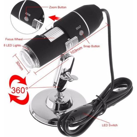 Usb-digitalmikroskop Mit 1600-facher Vergrößerung, 2 Mp, Metallstativ Und Zoom.