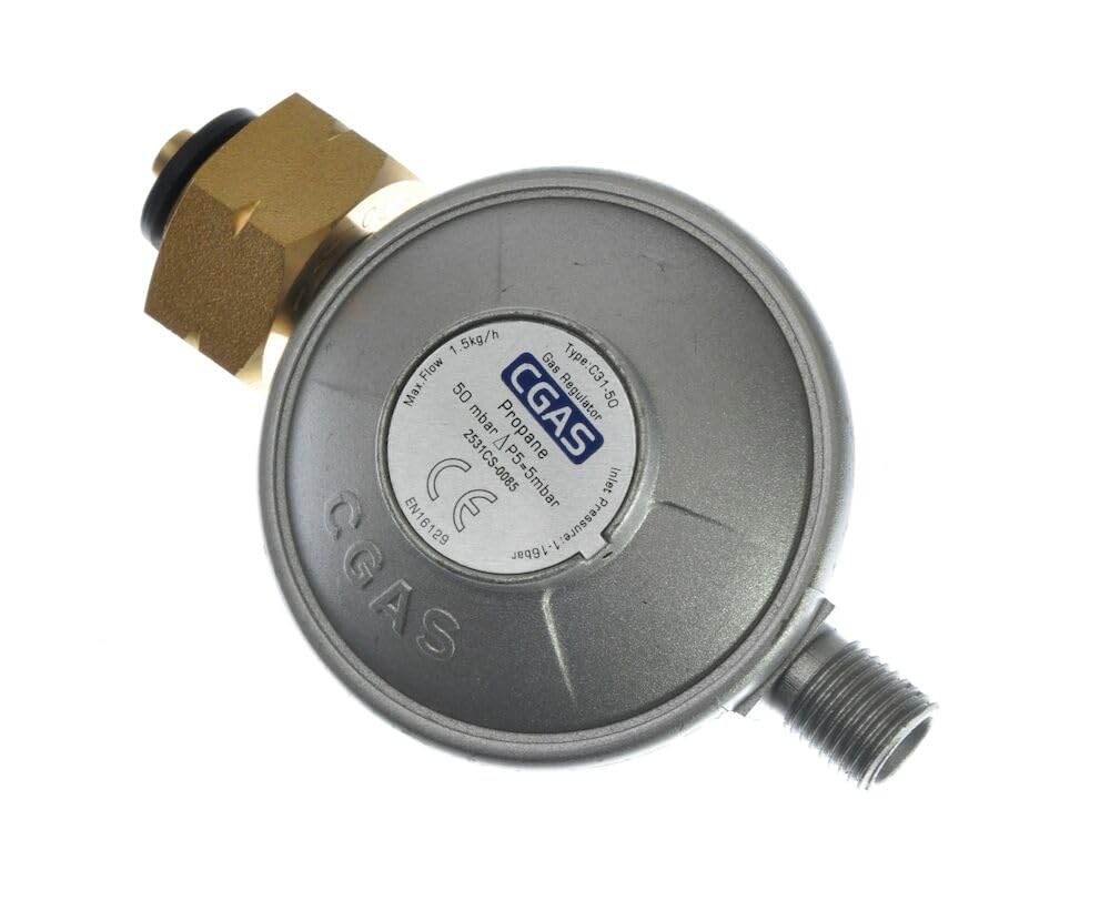 Gasregler 50 Mbar – 1 Stück – Metall – Für Propan Und Butan – Grill Und Herd – 107 X 64 X 44 Mm