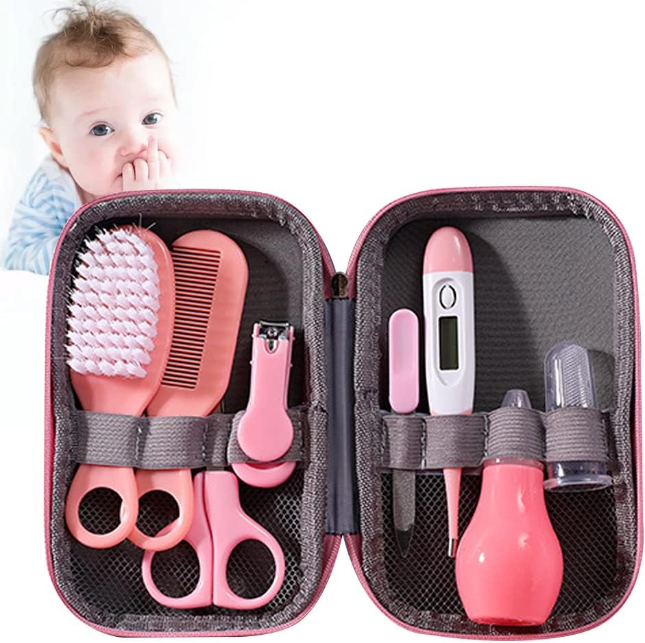 Babypflegeset – 8-teilig – Edelstahl Und Kunststoff – Komplettes Set Für Neugeborene – Für Zuhause Und Unterwegs – Rosa Oder Blau