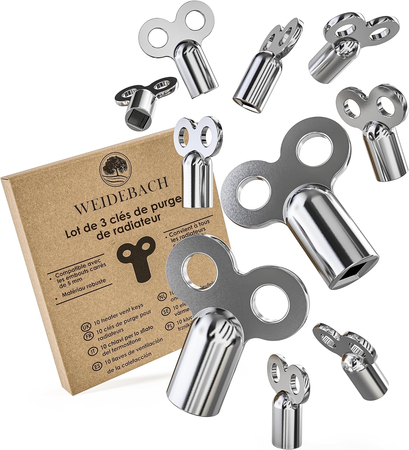 Entlüftungsschlüssel – 10er-pack – Aluminiumlegierung – 5 Mm Vierkantventil – Heizkörper – Silberfarben