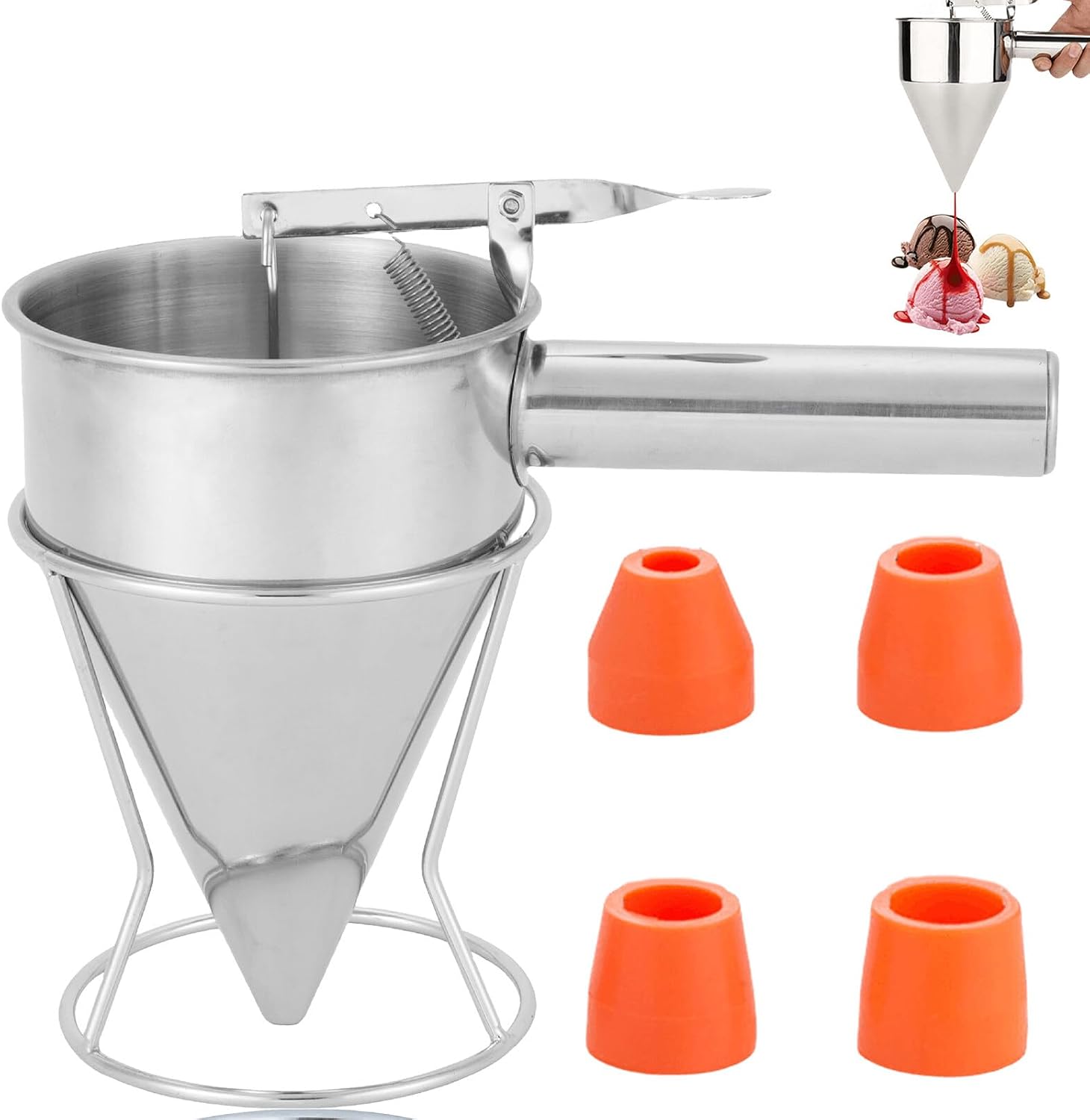 Teigportionierer – 1,2 L – Edelstahl – Manueller Portionierer – Für Pfannkuchen Und Kuchen – Silber