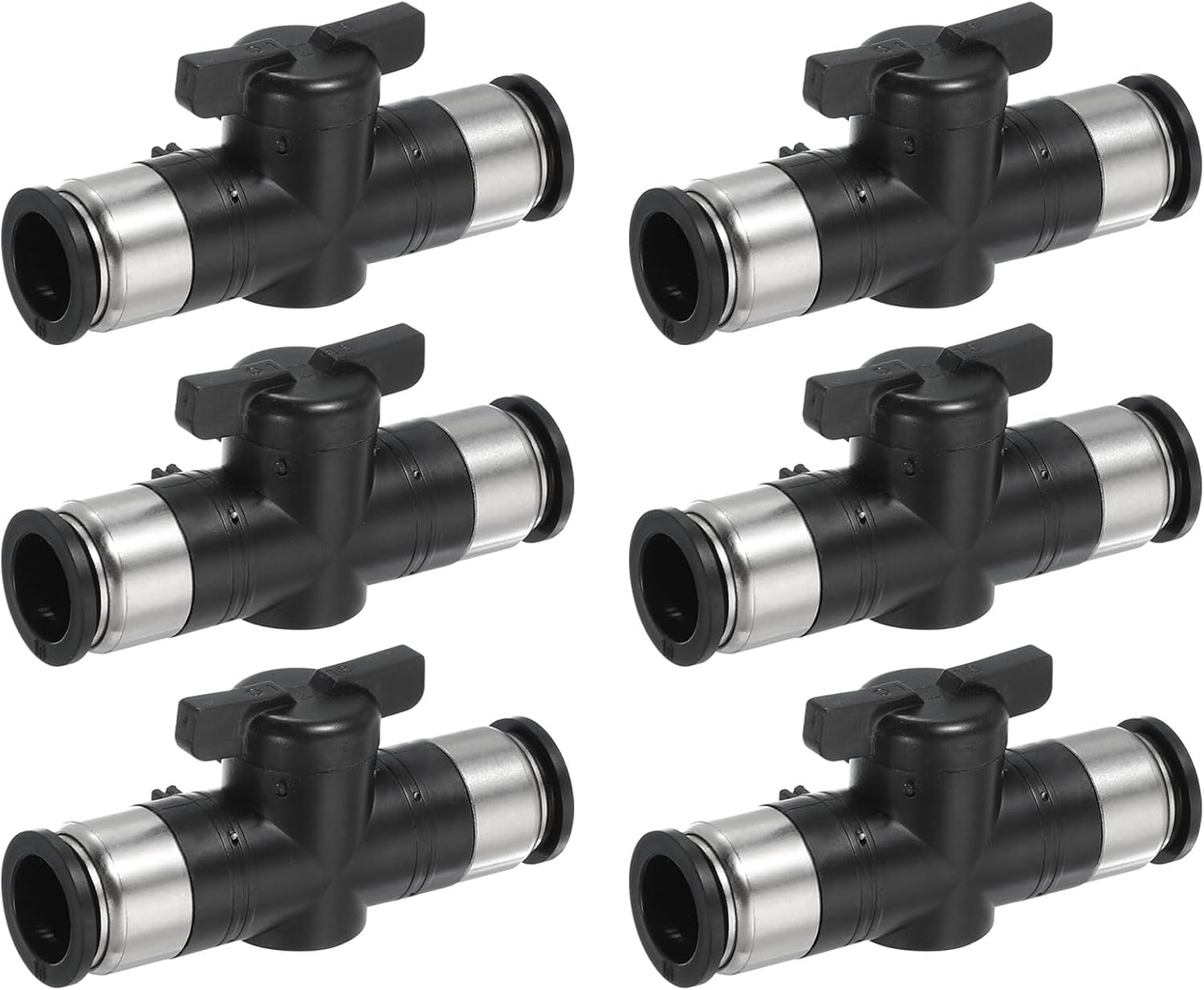 Pneumatische Schnellkupplungen – 6 Stück – Kupfer Und Kunststoff – 16-mm-kugelhahn – Für Pu- Und Nylonschläuche – Schwarz