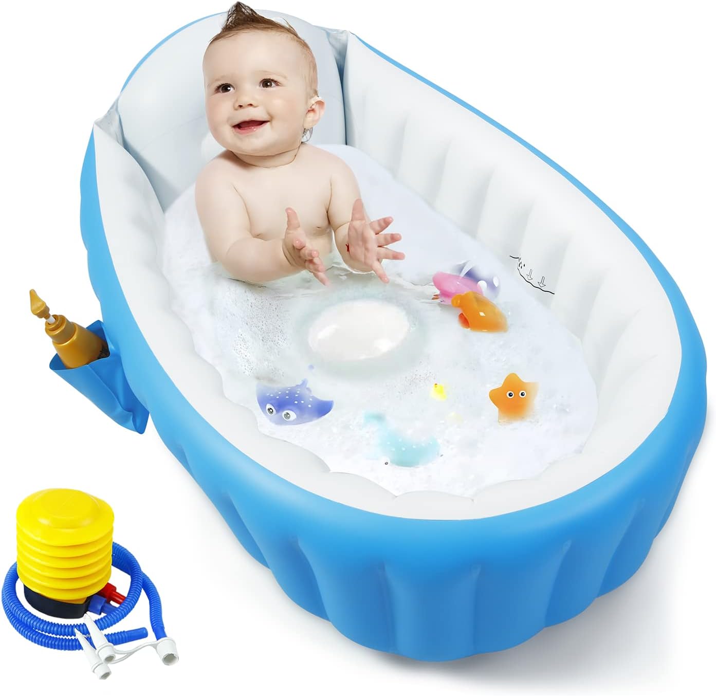 Aufblasbare Babybadewanne – 1 Stück – Bpa-freies Pvc – Rutschfest, Inklusive Pumpe – Für Reisen Und Zuhause – Blau