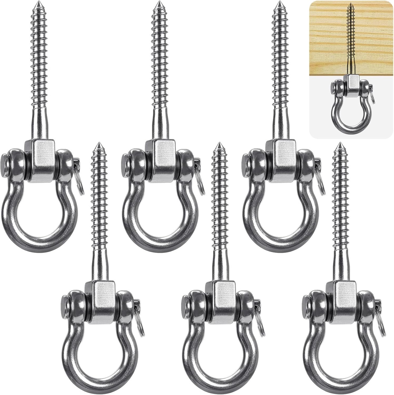 Set Mit 6 Drehbaren Edelstahlhaken, 180° Robuste Halterung Für Hängematten, Yoga- Und Spielbereiche