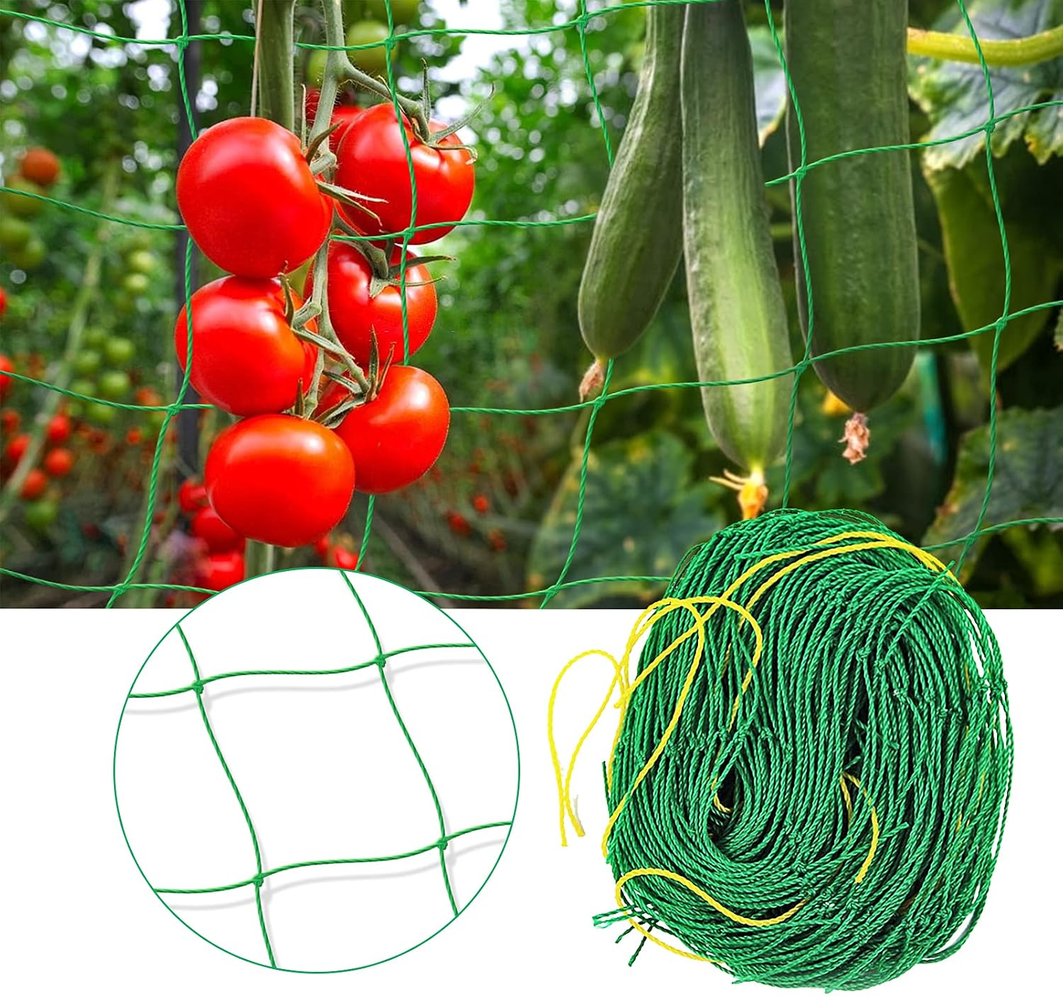 Pflanzenstütznetz – 1 Stück – Grünes Nylon – Weitmaschenweites Netz – Tomaten, Gurken – 1,8 X 2,7 M