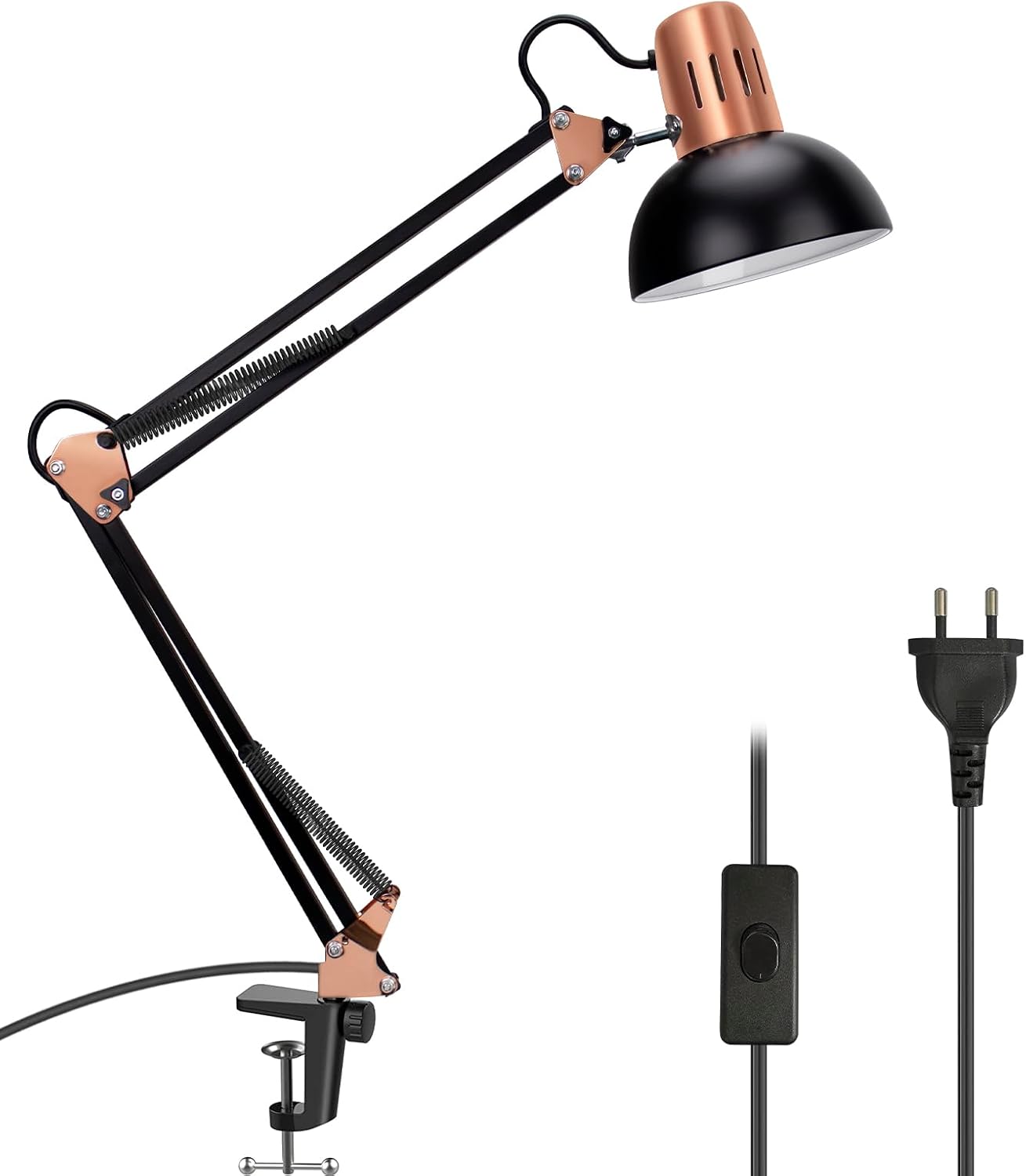 Schreibtischlampe – 1 Stück – Schwarz Und Kupfer – Gelenkarm Mit Verstellbarem Kopf – Zum Lesen, Arbeiten Und Fürs Wohnzimmer – E27-fassung