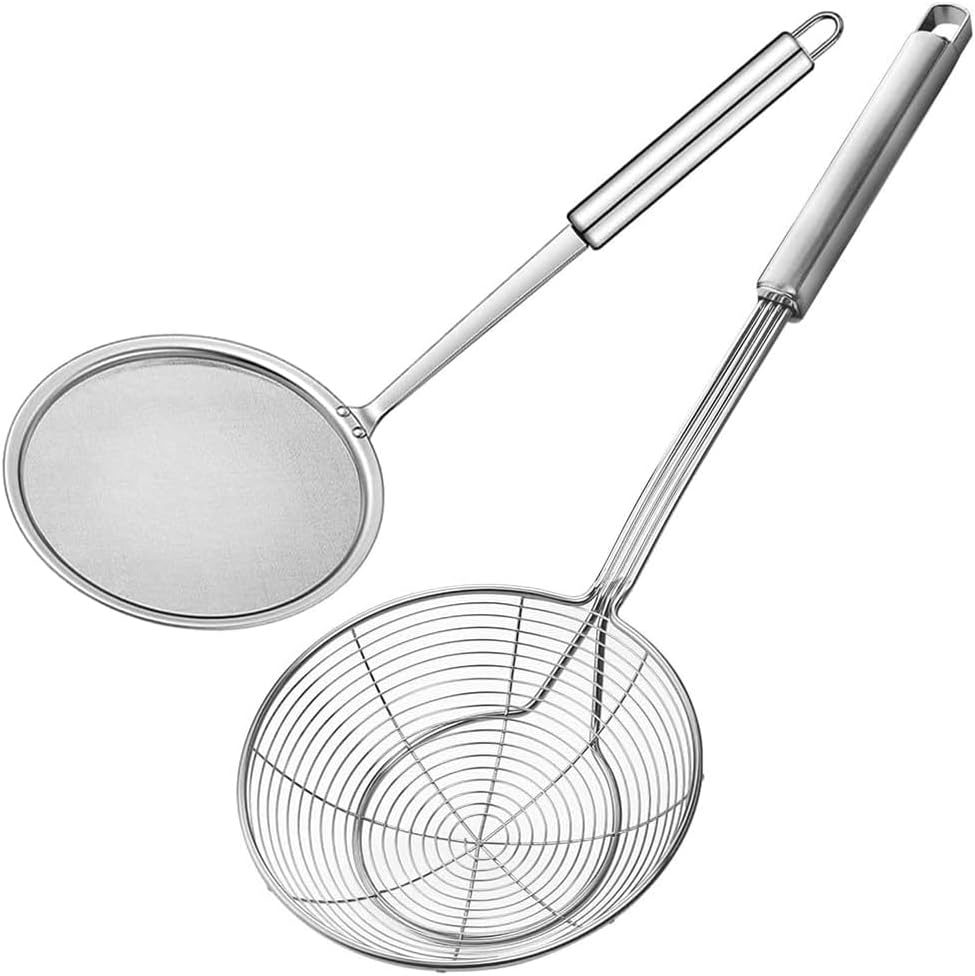 Schaumlöffel – 2 Stück – Edelstahl – Hitzebeständig – Zum Kochen Von Nudeln Und Braten – Langer Griff