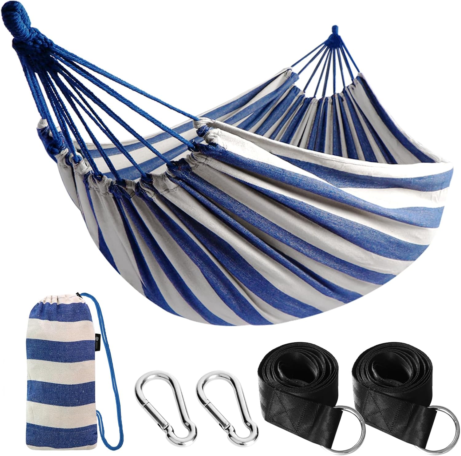 Camping-hängematte – 1 Person – Strapazierfähige Baumwolle – Kippsicher – Für Garten, Strand Und Wandern – Inkl. Tasche