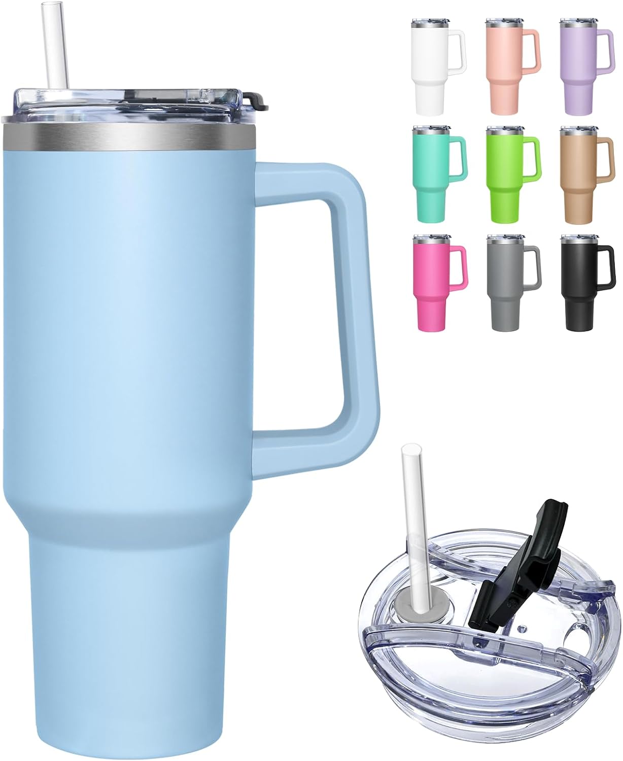 Isolierbecher – 1 Stück – Edelstahl – 24-stunden-isolierung Mit Strohhalm Und Griff – Ideal Für Reisen Und Büro – 1180 Ml