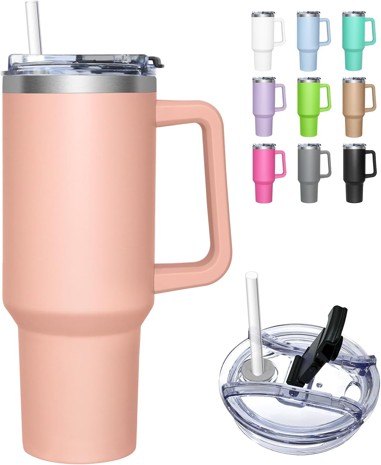Isolierbecher – 1180 Ml – Edelstahl – 2-in-1-deckel Und Strohhalm – Für Reisen Und Büro