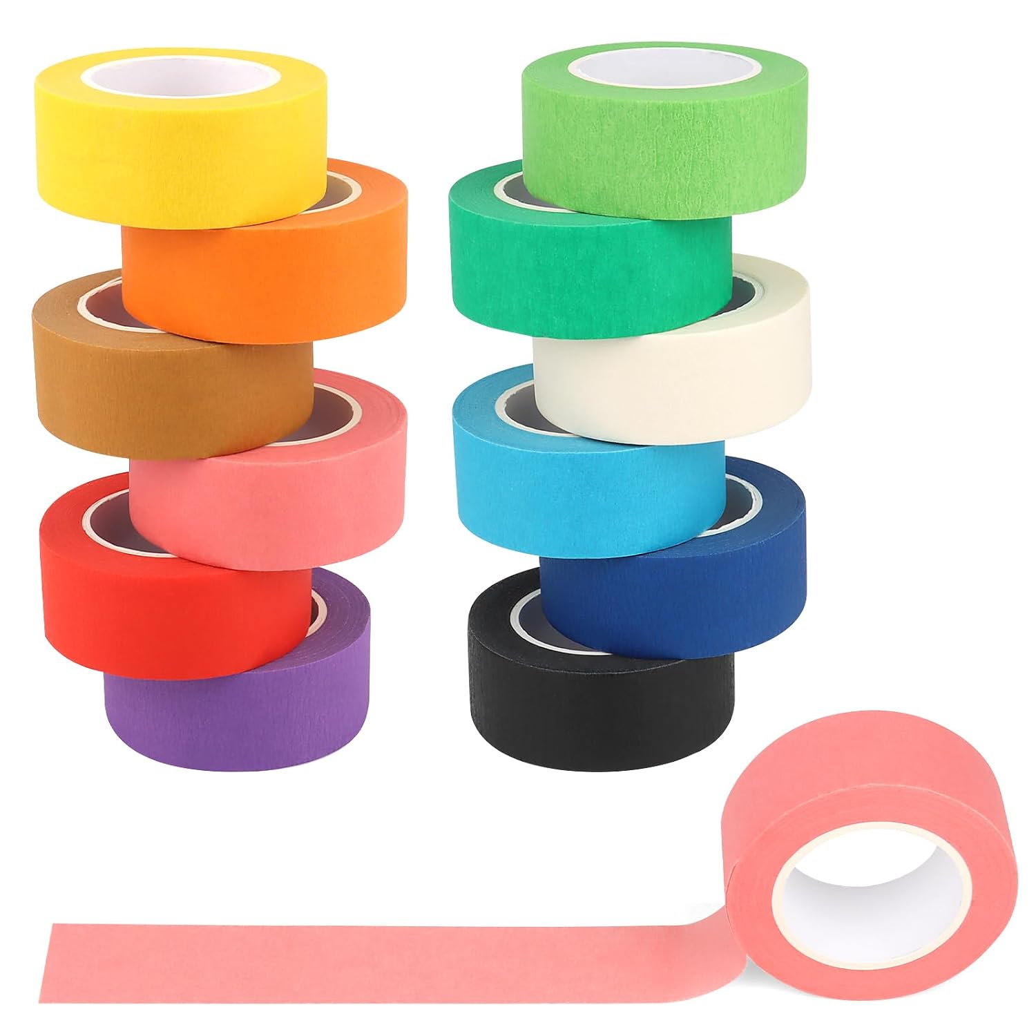 Kreppband – 12 Rollen – Mehrfarbiges Papier – Wiederablösbarer Klebstoff – Für Kunst Und Handwerk, Schule Und Büro – 25 Mm X 13 M
