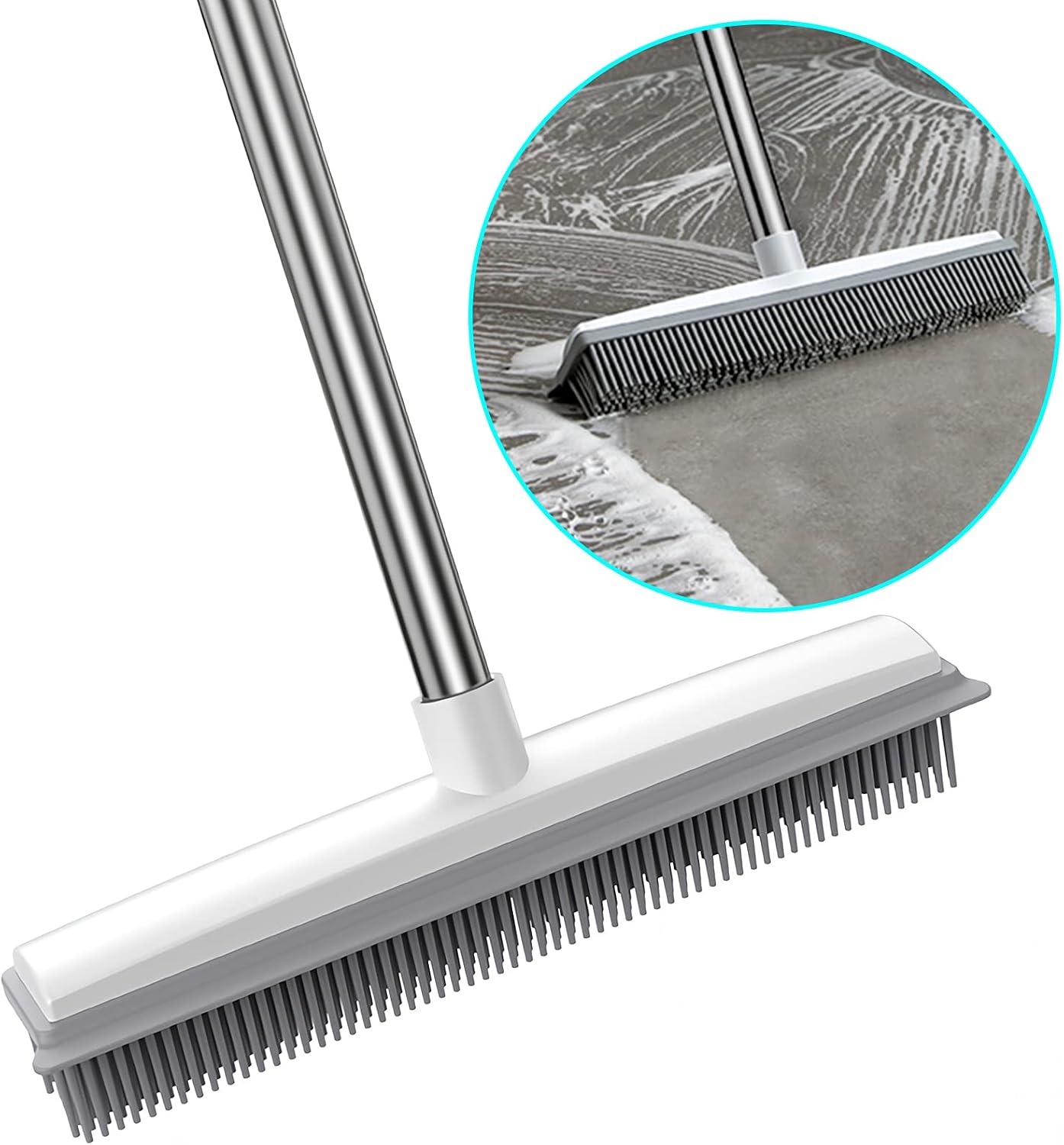 2-in-1 Gummibesen – 156 Cm Verstellbarer Stiel – Integrierter Haarabzieher – Für Böden Und Teppiche