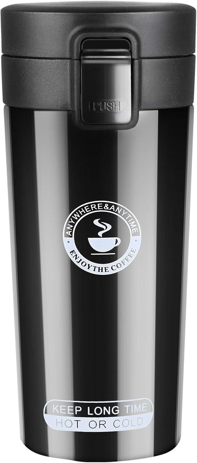 Isolierbecher – 1 Stück – Edelstahl – Doppelwandig, Auslaufsicher – Für Reisen Und Büro – 360 Ml, Schwarz