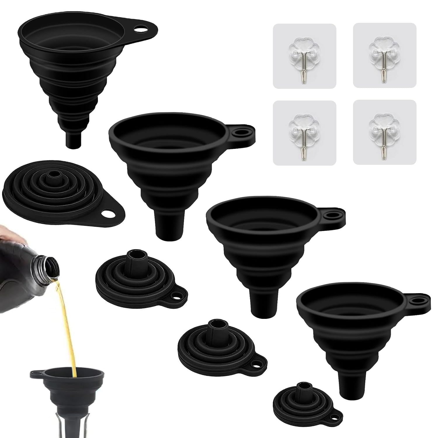 Trichter – 4-teilig – Silikon – Faltbar – Für Flüssige Lebensmittel – S, M, L, Xl
