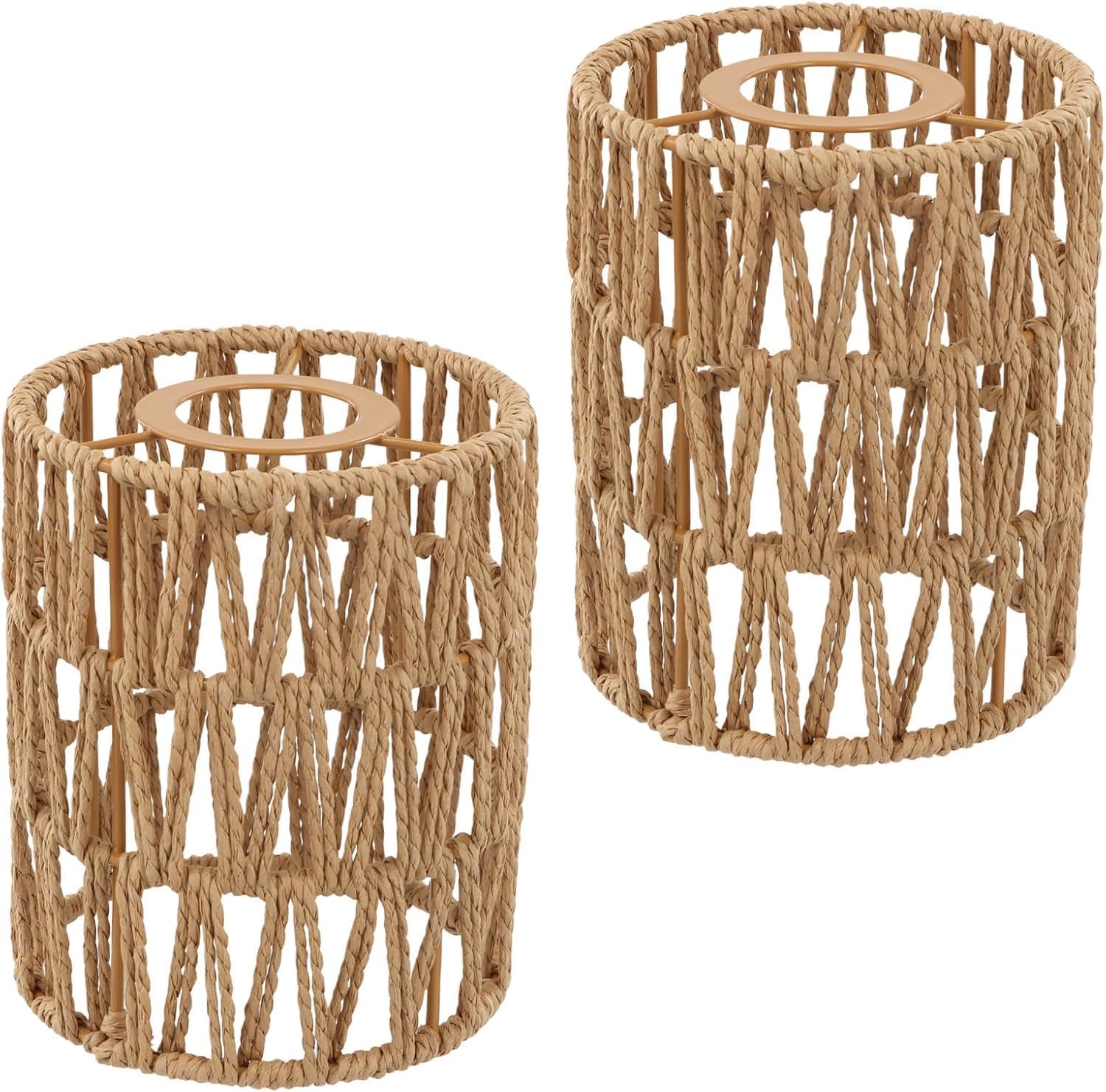 Rattan-lampenschirme – 2 Stück – Zylindrisch, Boho-stil – Diffuses Licht – Garten-wohnzimmer – 15 X 12 Cm