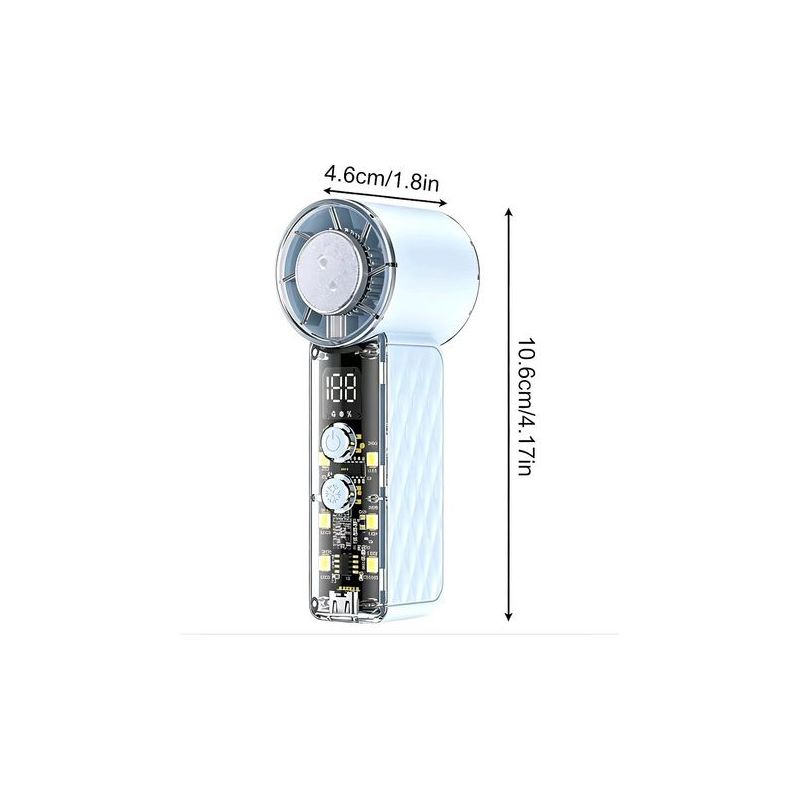 Mini-ventilator – Größe: 10,6 X 4,6 Cm – Digitalanzeige (batterie + Netzteil) – Wiederaufladbarer Akku (1–3 Stunden Akkulaufzeit) – Für Büro, Reisen, Picknick, Lernen