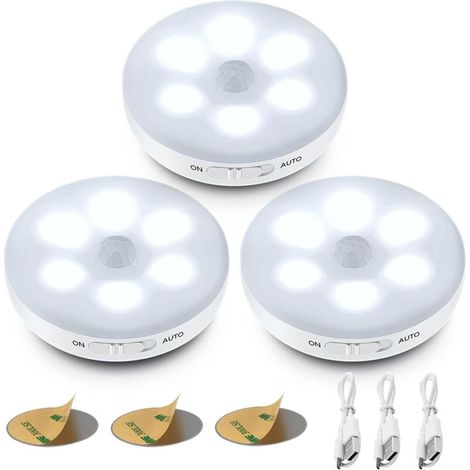 Automatisches Led-nachtlicht, Bewegungsmelder-innenleuchte, Selbstklebend, Usb-akku Wiederaufladbar, Kabellose Led (weiß)