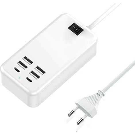 6-port-usb-c-ladegerät, 2 Usb-c-anschlüsse + 4 Usb-a-anschlüsse, Multi-usb-ladegerät Kompatibel Mit Verschiedenen Geräten Wie Iphone/samsung/tablet