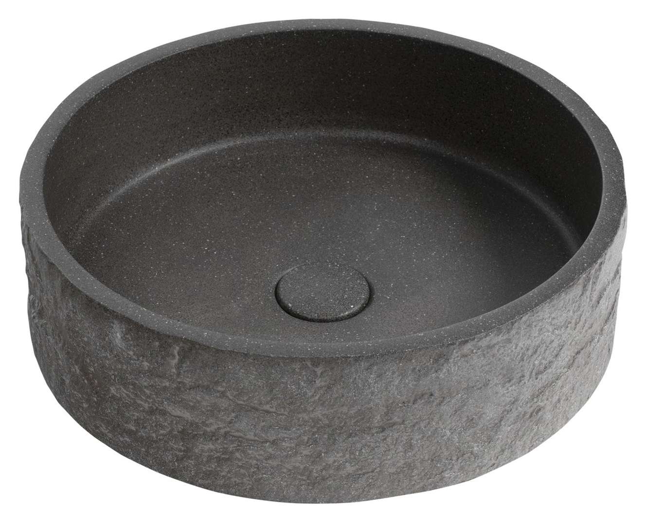 Sapho - Ispir Waschbecken, Durchmesser 40 Cm, Ohne Überlauf, Ohne Hahnloch, Schwarzer Granit Ar476