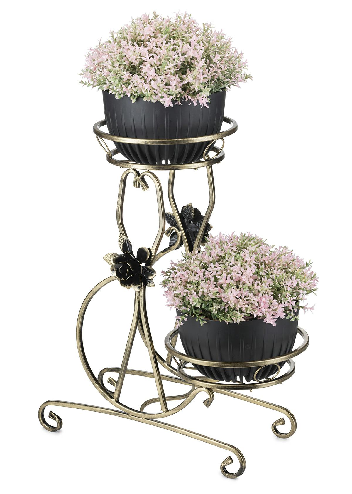 Blumenständer Für Zwei Töpfe, Goldfarbenes Metall