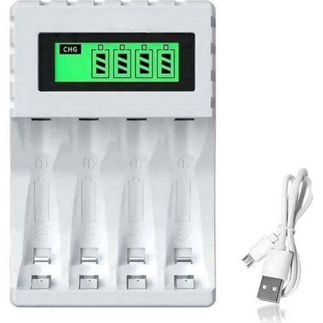 Intelligentes Ladegerät Lcd005 Für Aa/aaa-batterien – 4 Ladeschächte – Lcd-display – Usb-c/micro-usb – Schnellladefunktion