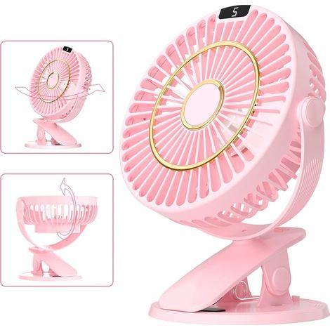 Mini-tischventilator, 5 Geschwindigkeitsstufen, Tragbar, Leise, Klein, 720°-drehung, Wiederaufladbar, Lcd-bildschirm