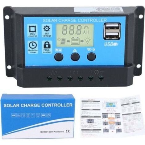 Intelligenter 30a 12v/24v Pwm-solarladeregler Mit Zwei 5v Usb-anschlüssen Und Lcd-anzeige Für Blei-säure-batterien.