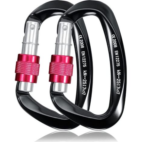 25 Kn Kletterkarabiner, 2er-pack, Robuster D-förmiger Sicherheitskarabiner Aus Aluminium Mit Verriegelungsmechanismus Für Camping, Bergsteigen, Wandern, Rettungseinsätze, Angeln, Abseilen, Hängematten