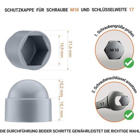 M10 Mutternabdeckungen Für 17-mm-schraubenschlüssel, Grau, 50 Stück.